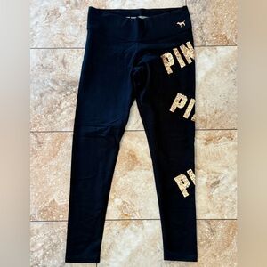 Victoria's Secret bling Black Leggings with rose gold PINK Lettering